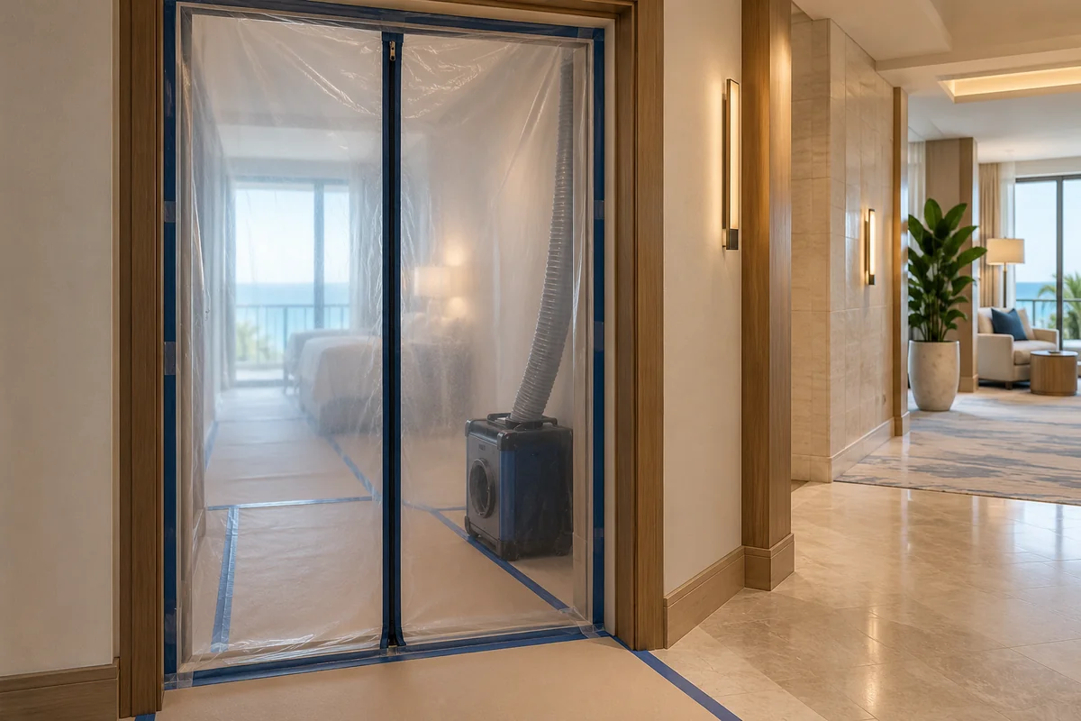 Room preparation with dust containment and floor protection